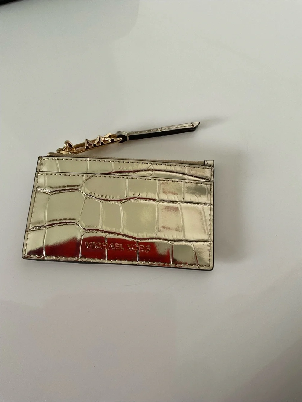 Michael Kors Metallic Gold Croc-Embossed Card Holder